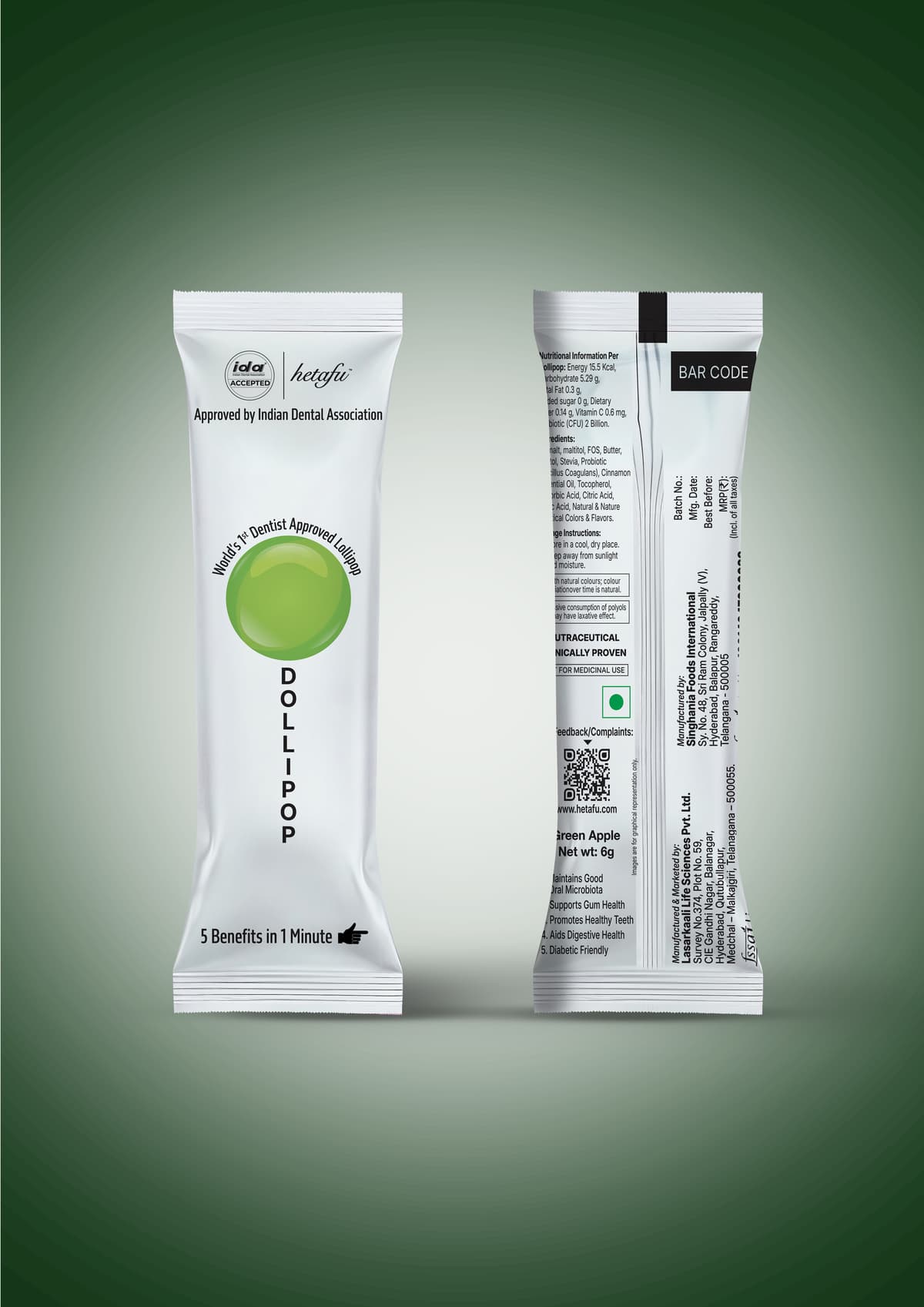Dollipops Probiotic Dentist Approved Lollipops (Green Apple Flavor)
