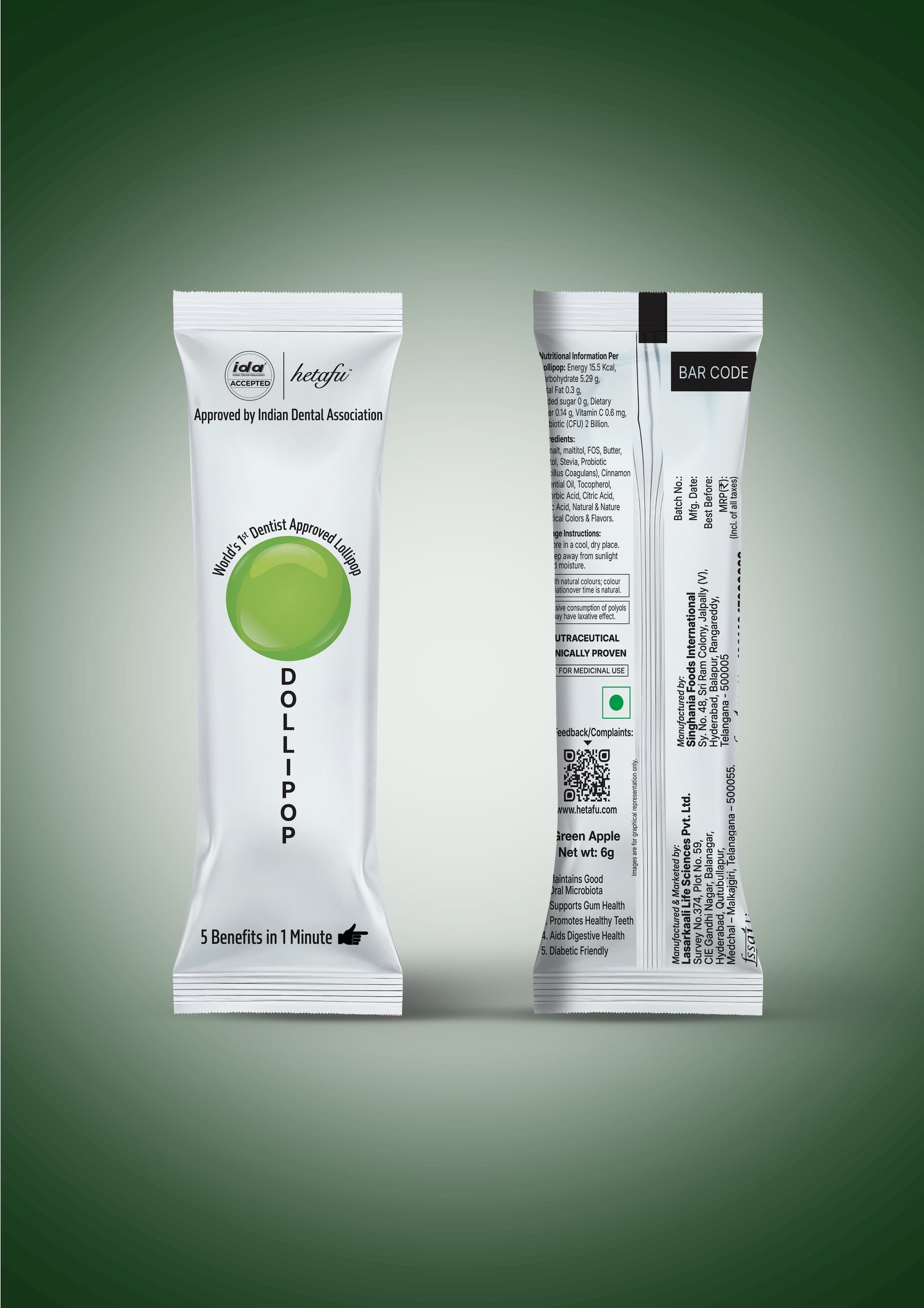 Dollipops Probiotic Dentist Approved Lollipops (Green Apple Flavor)