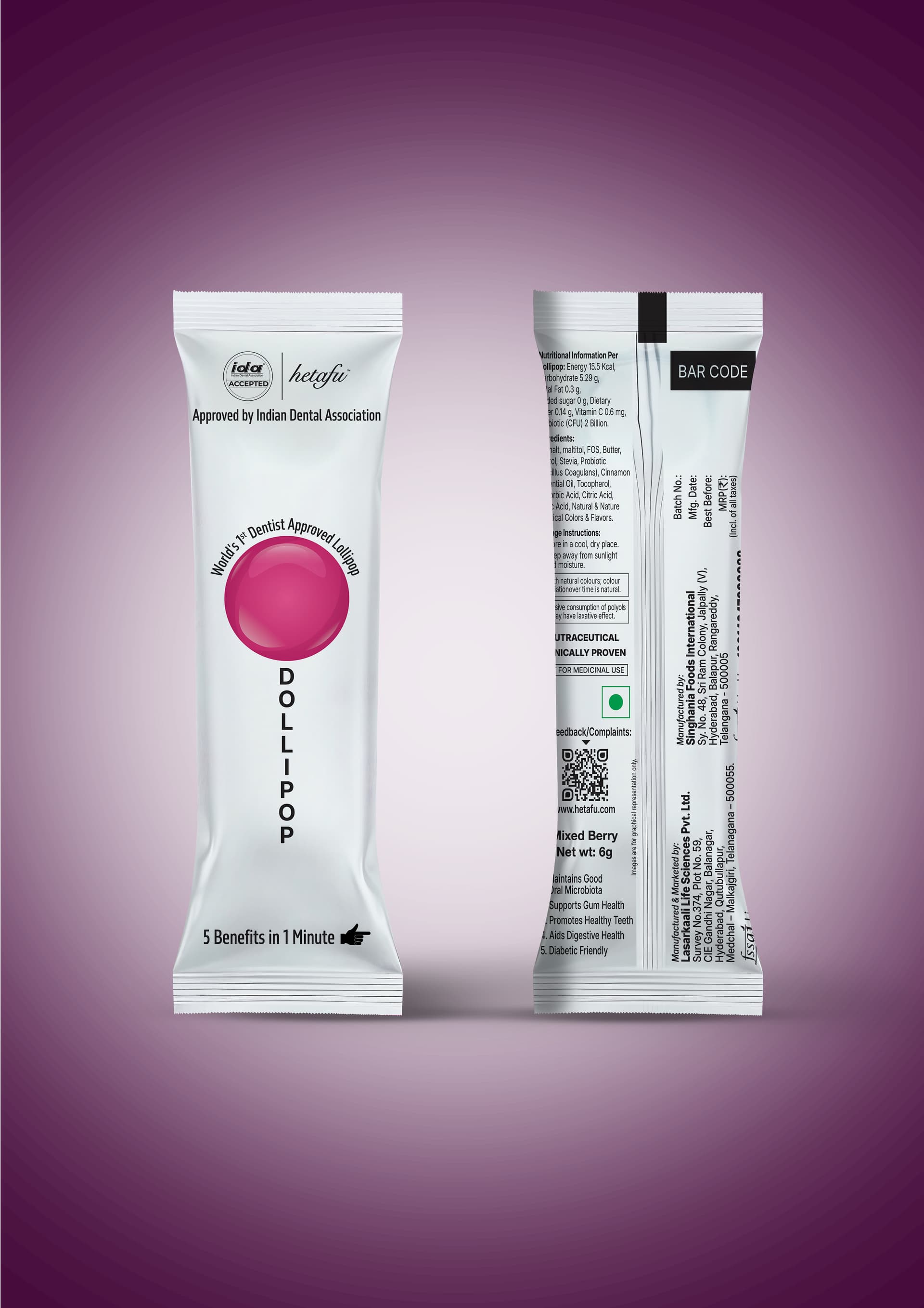 Dollipops Probiotic Dentist Approved Lollipops (Mixed Berry Flavor)