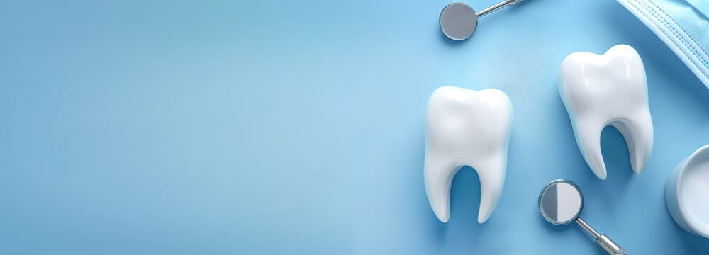 Dental professional holding tooth model and mirror